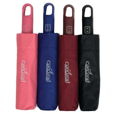 Ombrello apri & chiudi tessuto pongee tinta unita manico a moschettone