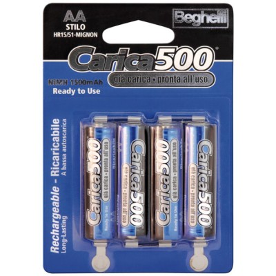 Batterie ricaricabili AA carica500 1.5V - 1.500mAh - blister 4 pezzi