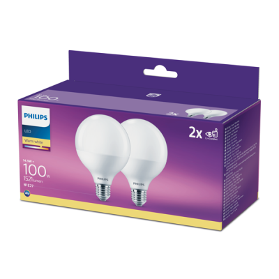 Lampada globo 14,5w(100w)e27 4000k(x2)