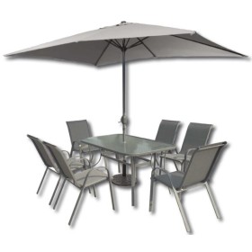 Set Riccione tavolo, 6 poltrone, ombrellone, base ombrellone